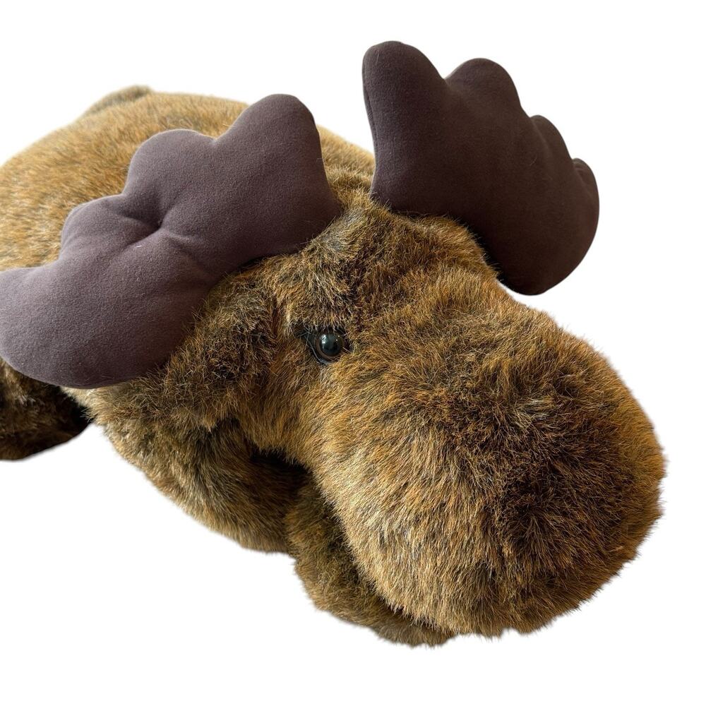 Vintage Natural Wonders Brown Moose Laying Down Floppy Jumbo Plush Toy 28" EUC